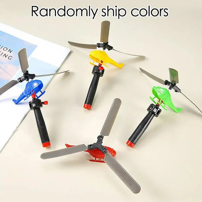 Divertenti giocattoli volanti con coulisse piccolo aereo gioco all'aperto linea di trazione elicottero mosca disegnare corda decollo giocattolo interattivo regalo per bambini