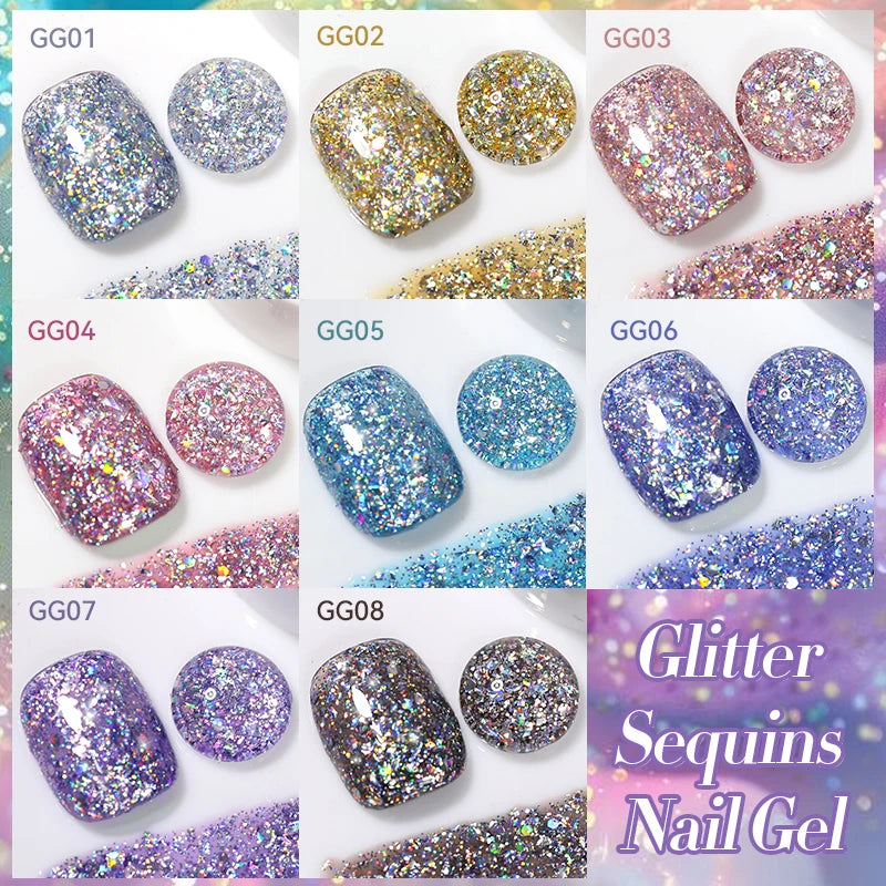 LILYCUTE Smalto per unghie gel glitterato Nero Argento Smalto gel con paillettes super brillanti Soak Off UV LED Gel UV semipermanente per unghie