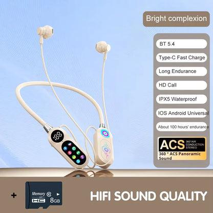 Auricolari 5.4 con archetto da collo wireless con schermo a colori da 8 GB con microfono magneticoSports Riduzione del rumore Cuffie sportive per streaming live