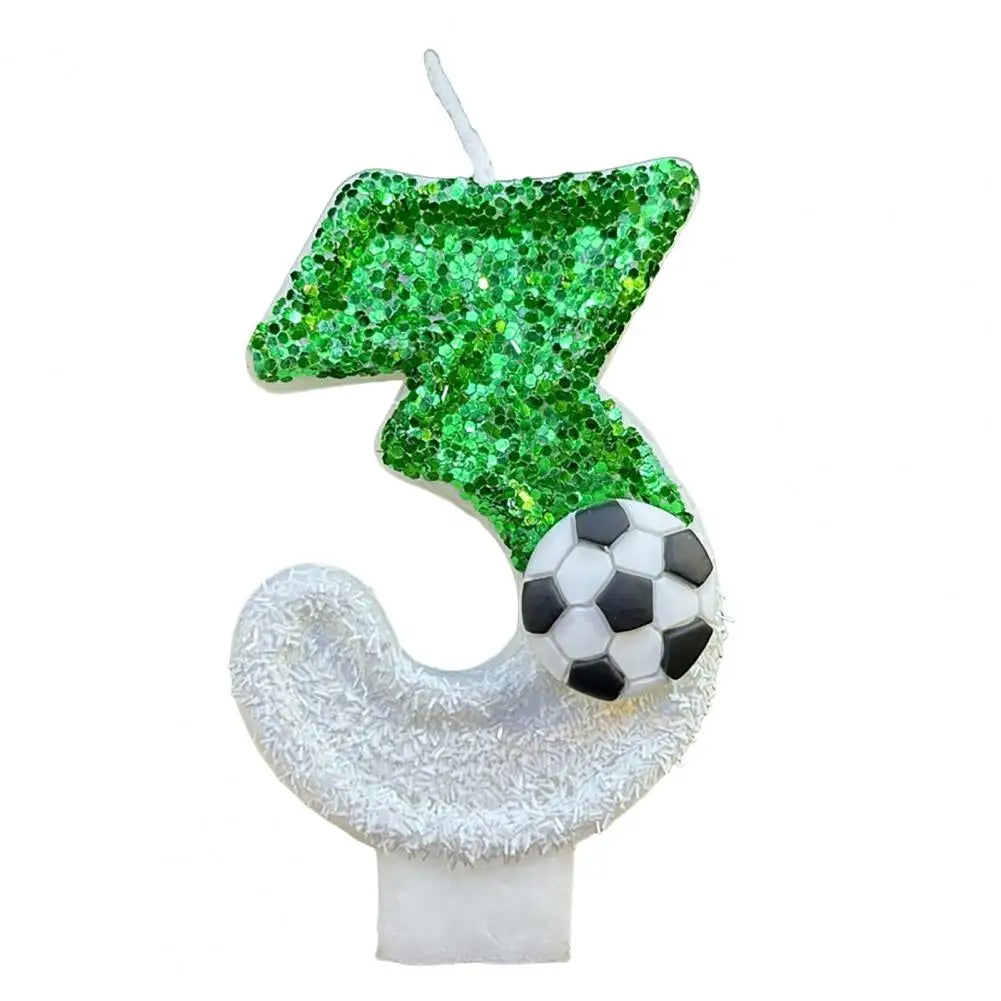 Candela di compleanno per calcio, ecologica, senza odore, design con paillettes, facile da usare, di lunga durata, con numeri 0-9, decorazione per torte, vela