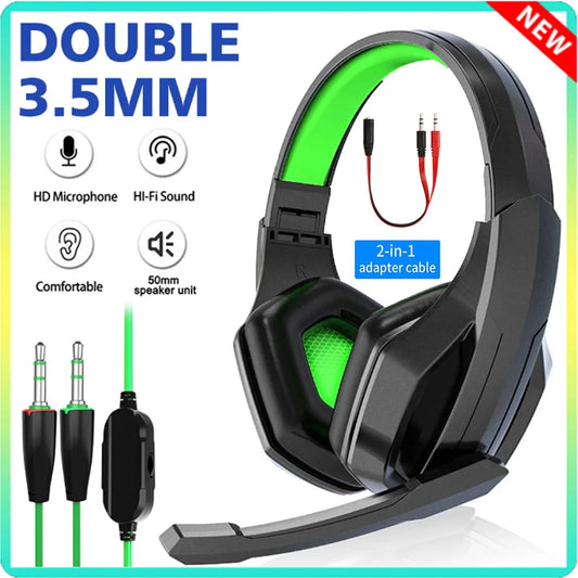 Cuffie da gioco professionali con cavo adattatore 2 in 1 Cuffie da gioco per computer over-ear super bass con microfono Cuffie stereo cablate