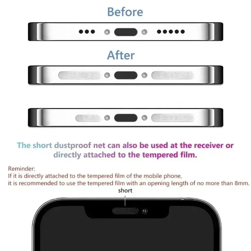1-12 pezzi universale in rete metallica antipolvere adesivo adesivo per telefono rete per iPhone porta di ricarica protezione foro per altoparlante anti-polvere