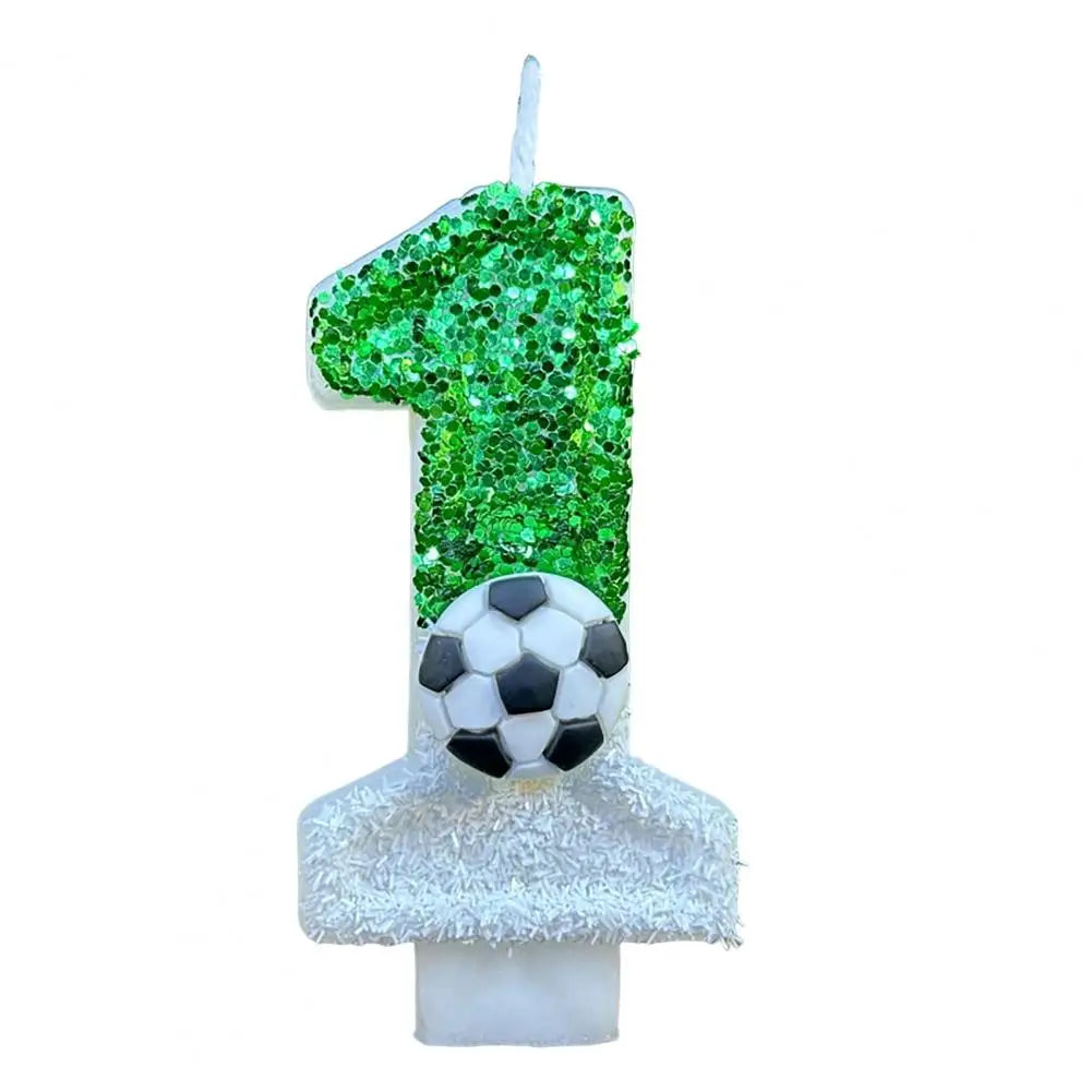 Candela di compleanno per calcio, ecologica, senza odore, design con paillettes, facile da usare, di lunga durata, con numeri 0-9, decorazione per torte, vela