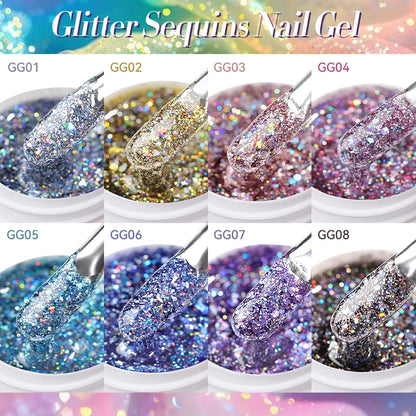 LILYCUTE Smalto per unghie gel glitterato Nero Argento Smalto gel con paillettes super brillanti Soak Off UV LED Gel UV semipermanente per unghie