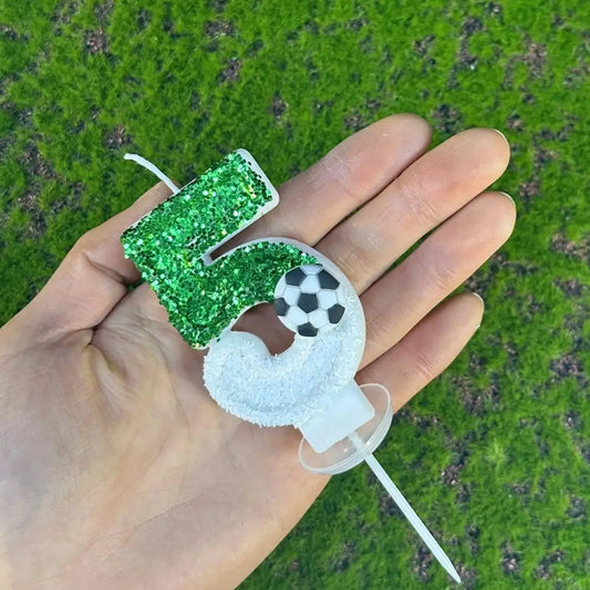 Candela di compleanno per calcio, ecologica, senza odore, design con paillettes, facile da usare, di lunga durata, con numeri 0-9, decorazione per torte, vela