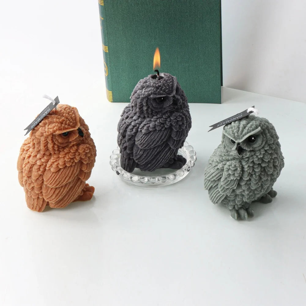 Gufo 3D Candela profumata Pianta Cera di soia Simpatico cartone animato Animale Gufo Fragranza Regalo Decorazione di compleanno per la casa