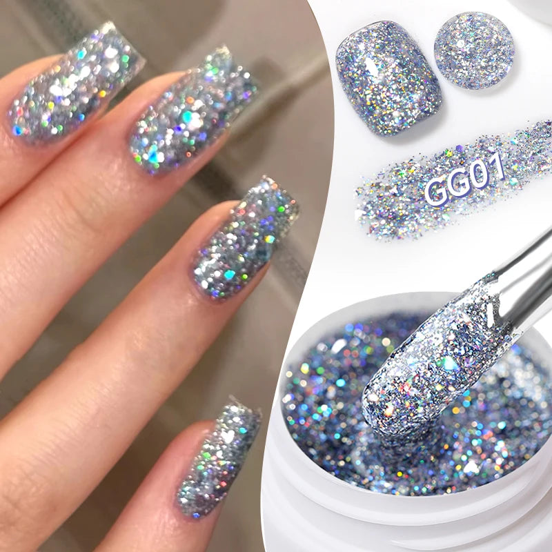 LILYCUTE Smalto per unghie gel glitterato Nero Argento Smalto gel con paillettes super brillanti Soak Off UV LED Gel UV semipermanente per unghie
