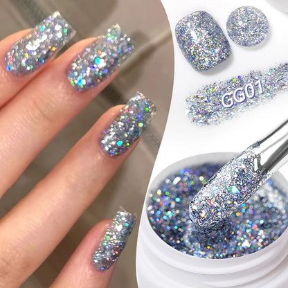 LILYCUTE Smalto per unghie gel glitterato Nero Argento Smalto gel con paillettes super brillanti Soak Off UV LED Gel UV semipermanente per unghie
