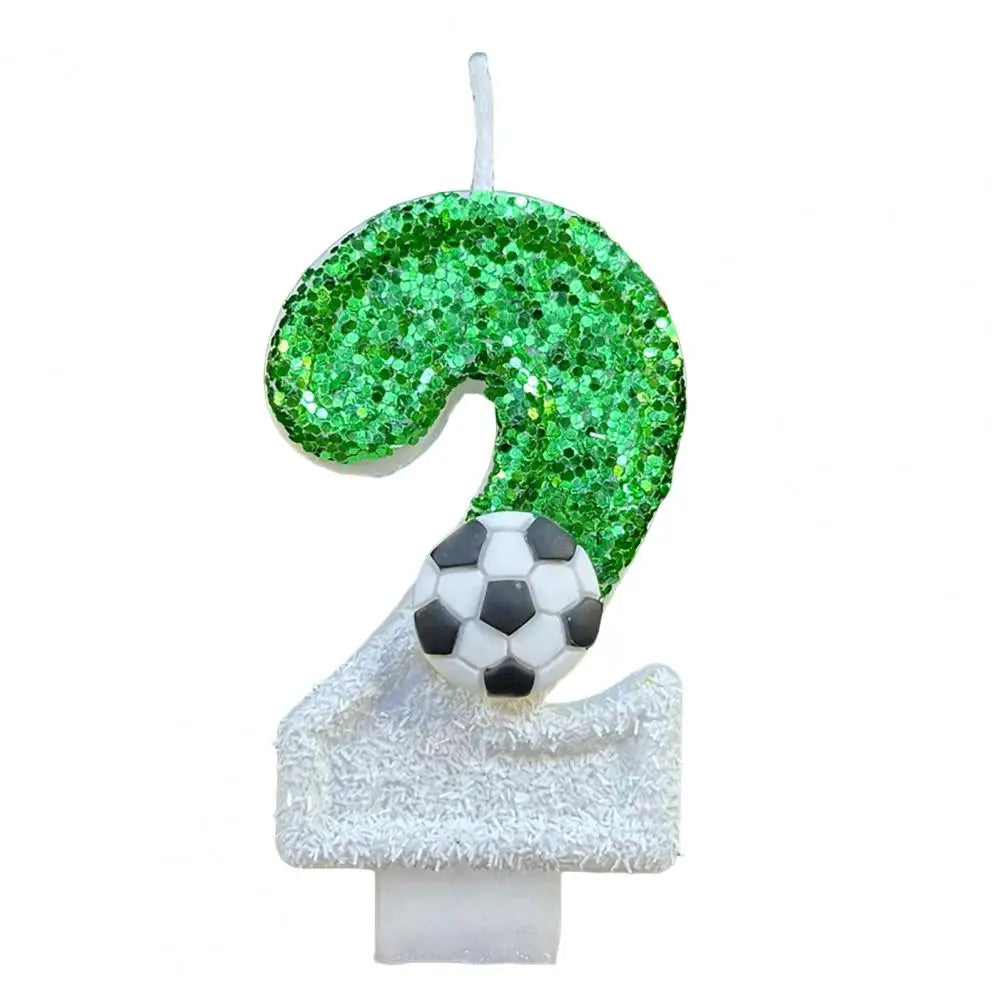 Candela di compleanno per calcio, ecologica, senza odore, design con paillettes, facile da usare, di lunga durata, con numeri 0-9, decorazione per torte, vela