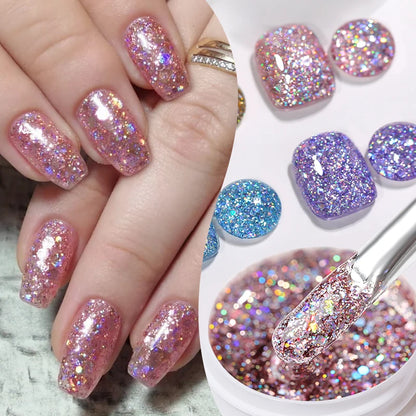 LILYCUTE Smalto per unghie gel glitterato Nero Argento Smalto gel con paillettes super brillanti Soak Off UV LED Gel UV semipermanente per unghie