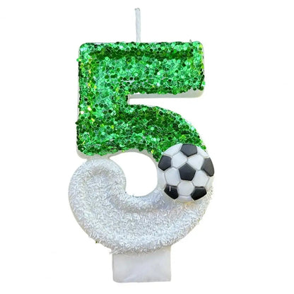Candela di compleanno per calcio, ecologica, senza odore, design con paillettes, facile da usare, di lunga durata, con numeri 0-9, decorazione per torte, vela