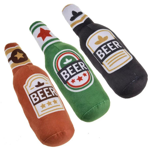 Giocattoli di peluche per cani Pet stridulo stampato bottiglia di birra giocattolo a forma di cane resistente ai morsi denti puliti giocattolo da masticare forniture per animali domestici giocattoli interattivi