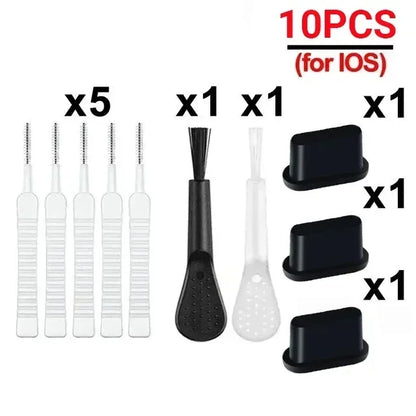 10-1 pz Porta di Ricarica Spina Antipolvere con Spazzola di Pulizia per iPhone 15 14 13 12 Pro Max Plus Samsung Xiaomi IOS Tipo C Set di Detergenti