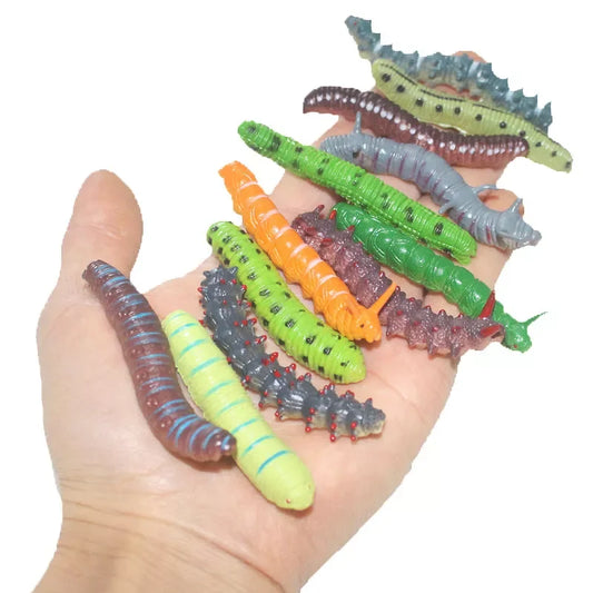 12 Pz/lotto Fondo Simulazione Caterpillar Verme Verde Crawl Insetto Animale Scherzo Ingannevole Persecute Altri Giocattoli Scheletro Gadget Insoliti