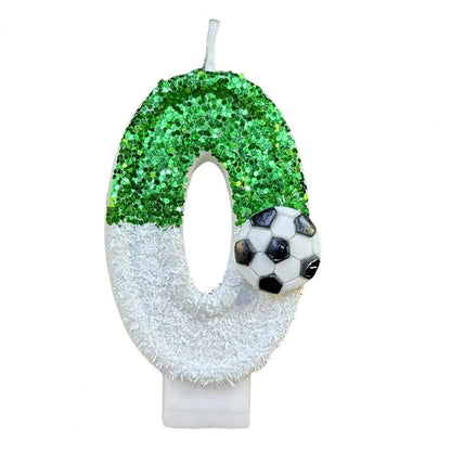 Candela di compleanno per calcio, ecologica, senza odore, design con paillettes, facile da usare, di lunga durata, con numeri 0-9, decorazione per torte, vela