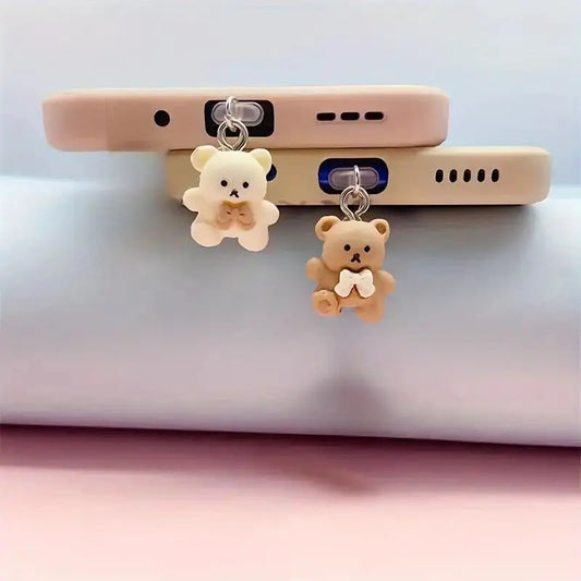 Accessori decorativi per tappi antipolvere per telefono con orso carino per IPhone Samsung Xiaomi Huawei Tipo C Protezioni per porte di ricarica Tappi antipolvere