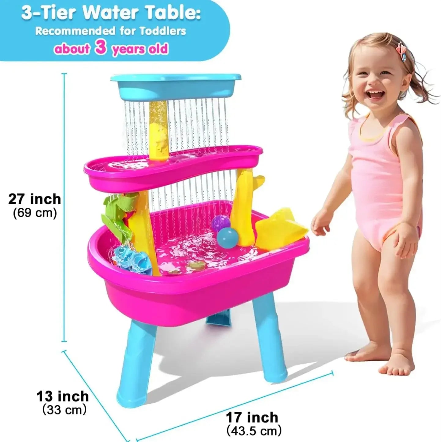 VATOS 3-Tier Sand Water Table 37pcs Splash Pond Toys Set attività all'aperto tavolo da gioco sensoriale in acqua giocattoli estivi per ragazze
