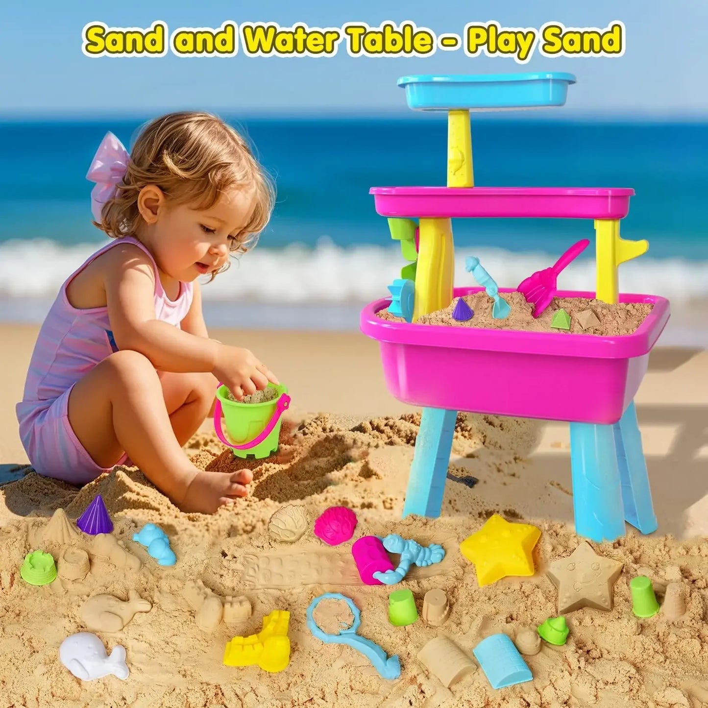 VATOS 3-Tier Sand Water Table 37pcs Splash Pond Toys Set attività all'aperto tavolo da gioco sensoriale in acqua giocattoli estivi per ragazze