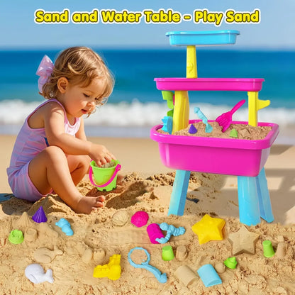 VATOS 3-Tier Sand Water Table 37pcs Splash Pond Toys Set attività all'aperto tavolo da gioco sensoriale in acqua giocattoli estivi per ragazze