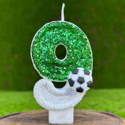 Candela di compleanno per calcio, ecologica, senza odore, design con paillettes, facile da usare, di lunga durata, con numeri 0-9, decorazione per torte, vela