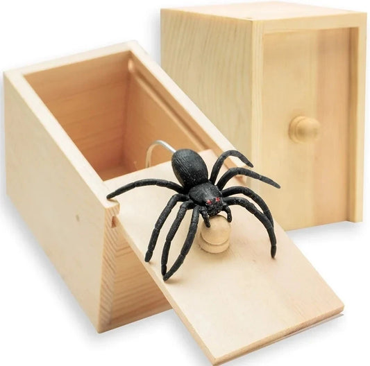 Scatola per scherzi di ragno Pop Out Ragno di gomma Scatola per spaventa in legno fatta a mano Gioco per feste Scherzo a sorpresa divertente Giocattolo divertente per bambini Regalo di Pasqua