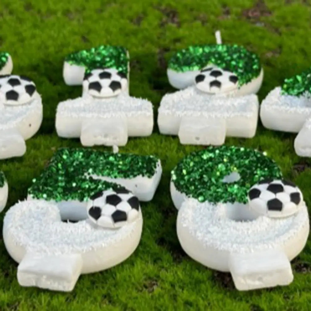 Candela di compleanno per calcio, ecologica, senza odore, design con paillettes, facile da usare, di lunga durata, con numeri 0-9, decorazione per torte, vela