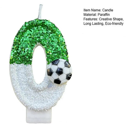 Candela di compleanno per calcio, ecologica, senza odore, design con paillettes, facile da usare, di lunga durata, con numeri 0-9, decorazione per torte, vela