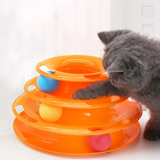 Giocattolo per gatti per animali domestici Giradischi per gatti con palla a tre strati Piatto da gioco per torre spaziale per gatti giocattolo educativo interattivo per gatti
