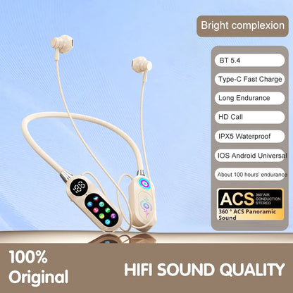 Auricolari 5.4 con archetto da collo wireless con schermo a colori da 8 GB con microfono magneticoSports Riduzione del rumore Cuffie sportive per streaming live