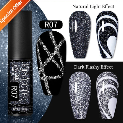 LILYCUTE Smalto per unghie gel glitterato Nero Argento Smalto gel con paillettes super brillanti Soak Off UV LED Gel UV semipermanente per unghie
