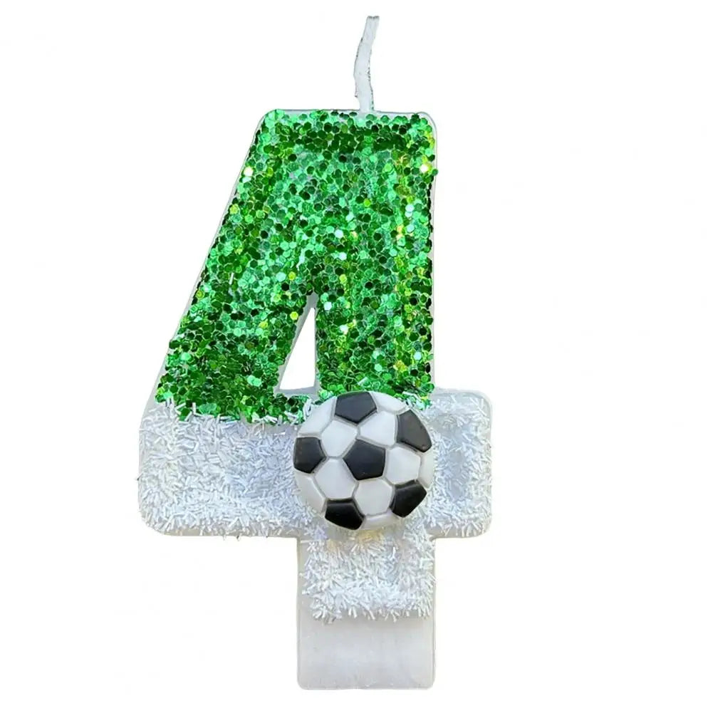Candela di compleanno per calcio, ecologica, senza odore, design con paillettes, facile da usare, di lunga durata, con numeri 0-9, decorazione per torte, vela