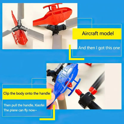 Divertenti giocattoli volanti con coulisse piccolo aereo gioco all'aperto linea di trazione elicottero mosca disegnare corda decollo giocattolo interattivo regalo per bambini