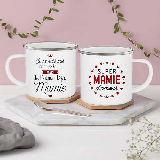 Super Mamie Ti amo Tazza smaltata stampata Bere Latte Tazze da caffè Annuncio di gravidanza Tazze Migliore idea Regali per la nonna