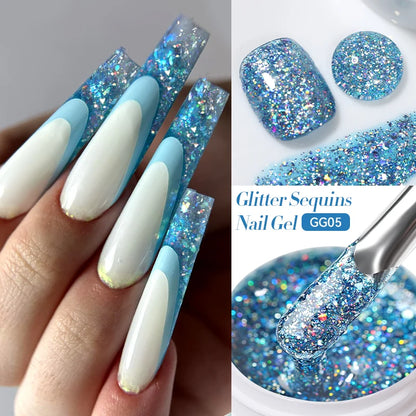 LILYCUTE Smalto per unghie gel glitterato Nero Argento Smalto gel con paillettes super brillanti Soak Off UV LED Gel UV semipermanente per unghie