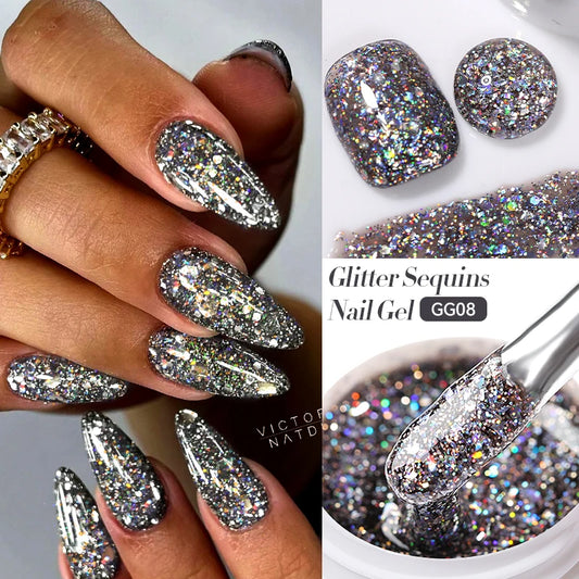 LILYCUTE Smalto per unghie gel glitterato Nero Argento Smalto gel con paillettes super brillanti Soak Off UV LED Gel UV semipermanente per unghie